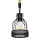 GloboStar® MASON 00881 Vintage Κρεμαστό Φωτιστικό Ανάρτηση Μονόφωτο 1 x E27 IP20 Μαύρο Μέταλλο με Μπεζ Σχοινί - Μ15 x Π15 x Υ24cm