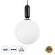 GloboStar® ESTETICO 61496 Μοντέρνο Κρεμαστό Φωτιστικό Μπάλα Μονόφωτο 1 x E27 IP20 Λευκό Γυαλί με Μαύρο Μέταλλο - Μ30 x Π30 x Υ48cm